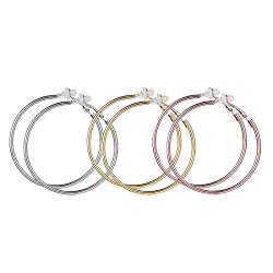 3 Paar Ohrclips, großes Creolen-Set, nicht durchbohrte Damenohrringe, Hypoallergene Damenohrringe aus Vergoldetem Roségold und Silber（7cm） von Clyhon