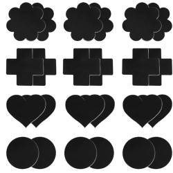 Clyhon 12 Paar Nipple Cover, Nippelpads Sexy Schwarz Nipple Cover Kreuzform Blütenform Rund Herzform, Valentinstag Einweg-Brust-Aufkleber Abziehbild Nippel von Clyhon
