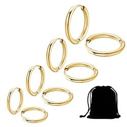 Clyhon 4 Paare Edelstahl Creolen Ohrringe für Herren Damen, Ohrringe Herren, Ohrringe Männer Creolen, Ohrringe Damen Creolen, Ohrringe Creolen Herren Damen Klein 8MM-14MM,Gold von Clyhon