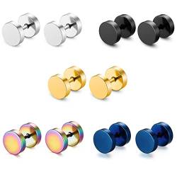 Clyhon 5 Paare Edelstahl Creolen Ohrringe Set für Damen Herren Allergiefrei Ohrstecker Stecker Ohrschmuck Punk Body Pierced Titanium Steel Round Barbell Titan Edelstahl Ohrstecker Creolen Tunnel von Clyhon