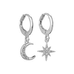 Sterling Silber glänzende Sterne und Mond Ohrringe Damen Ohrringe mit geringer Empfindlichkeit Asymmetrische Sterne und Mond Anhänger Ohrringe Damen von Clyhon