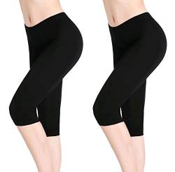 CnlanRow Damen Kurz Hose 3/4 Leggins Stretch Leicht Schwarz Shorts Yoga Leggings Sommer von CnlanRow