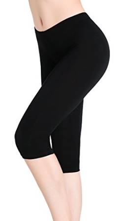 CnlanRow Damen Kurz Hose 3/4 Leggins Stretch Leicht Schwarz Shorts Yoga Leggings Sommer von CnlanRow