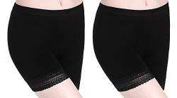 Damen Hose Unter Rock Kurz Leggings mit Spitzenrand - Weich Elastisch Leicht, Pack Of 2:2x Schwarz Groß Spitzenbesatz, L von CnlanRow