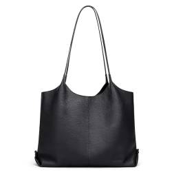 Cnoles Handtaschen für Frauen Klassische Umhängetasche Echtes Leder Casual Tote Bag Top Griff Handtasche, Schwarz , 39cmX12cmX28.5cm von Cnoles