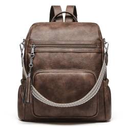 Cnoles Leder Rucksack Damen Freizeitrucksack Reiserucksack 2 in 1 Schultertasche Casual Daypacks Cityrucksack Tagesrucksack Modern Backpack Women (Coffee brown-043G, 34x15.5x35) von Cnoles