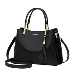 Cnoles Rindsleder Tote Handtaschen Medium Schultertaschen Damen Griff Satchel Geldbörse Tote Bag Geldbörse für Frauen, Schwarz, C987, 28*11.7*21cm von Cnoles