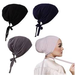 3 Stücke Einstellbare Muslimische Innere Unter Hijab Cap mit Krawatten Zurück Islamische Unter Schal Motorhaube Caps Chemo Cap, Schwarz, Einheitsgröße von Cntqiang
