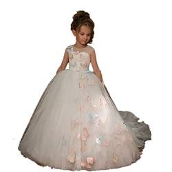 CoCogirls Mädchen Schmetterling Geburtstag Prinzessin Blumen-Mädchen-Kleider Kinder Kids Kleid Festzug Kleid Kommunionskleid (ca.Alter9, Weiß 2) von CoCogirls