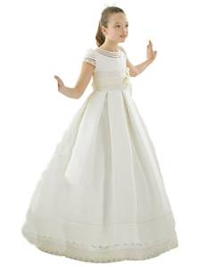 CoCogirls Mädchen Weiß Erstkommunion Kleider Prinzessin Satin Spitze Kinder Kids Halbe Hülse Blumenmädchen Kleider (ca.Alter6, Elfenbein) von CoCogirls