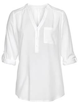 Cobciecs Blusenshirt Damen 3/4 Arm Damenblusen Business Oberteile Damen Bluse Damen V Ausschnitt Casual Tops Tunika Freizeithemden - Bügelleichte Weiß,M von Cobciecs