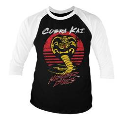 Cobra Kai Offizielles Lizenzprodukt Never Dies Baseball 3/4 Ärmel T-Shirt (Weiß-Schwarz), Large von Cobra Kai
