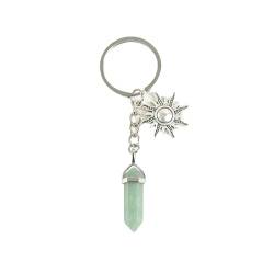 CocHon Schlüsselanhänger 2 Stück Naturkristall Stein Säule Sonnen Schlüsselanhänger Amethyst Anhänger, Grün-2 von CocHon