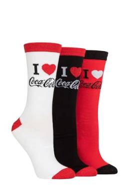 Coca-Cola Damen Liebe Rohr Socken - Offiziell lizensiert Damen Spaß Neuheit Logo Socken in einem 3 Paar Multipack Größe 37-42 Rot/Weiß/Schwarz von Coca-Cola