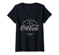 Damen Coca-Cola 1886 An American Classic Logo T-Shirt mit V-Ausschnitt von Coca-Cola