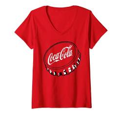 Damen Coca-Cola Bottle Cap Logo T-Shirt mit V-Ausschnitt von Coca-Cola
