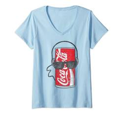 Damen Coca-Cola Distressed Rock Out Can T-Shirt mit V-Ausschnitt von Coca-Cola