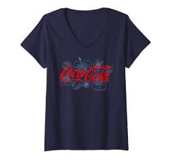 Damen Coca-Cola Hawaiian Floral Logo T-Shirt mit V-Ausschnitt von Coca-Cola