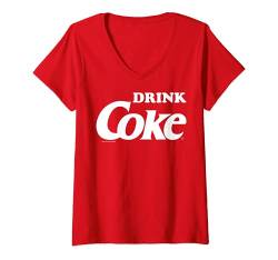 Damen Coca-Cola Retro Drink Coke Logo T-Shirt mit V-Ausschnitt von Coca-Cola
