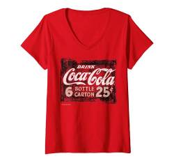 Damen Coca-Cola Vintage Distressed Ad T-Shirt mit V-Ausschnitt von Coca-Cola