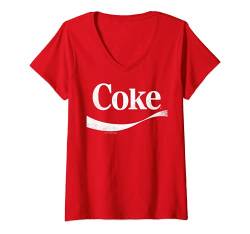 Damen Coca-Cola Vintage White Coke Logo T-Shirt mit V-Ausschnitt von Coca-Cola