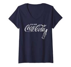 Damen Coca-Cola Vintage White Drink Logo Bottle T-Shirt mit V-Ausschnitt von Coca-Cola