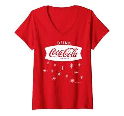 Damen Coca-Cola White Refreshing Sparkle Logo T-Shirt mit V-Ausschnitt von Coca-Cola