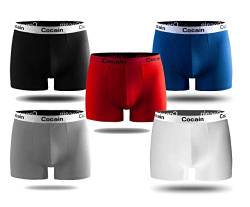 Cocain underwear 5 Stück modische Boxershorts Marke Gr. L Farben gemischt schwarz blau rot grau Weiss Shorts Herren Jugend garngefärbt Head Boxershorts Herren M L XL XXL Unterwäsche Unterhosen Men von Cocain underwear