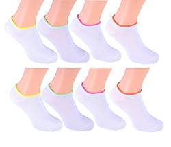 Cocain underwear 8 Paar Sneakers Gr. 39/42 Socken Füsslinge weiss mit neon Querstreifen kurze weiße sommer-socken halbe weiß damen sneaker-socken sneaker-socke söckchen Grösse 35-38 39-42 43-46 von Cocain underwear