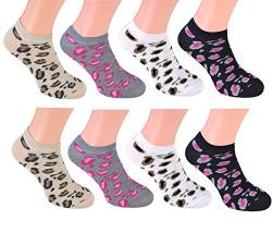 cocain 8 Paar Sneaker Socken Marke Füsslinge Söckchen für Damen - 6 verschiedene Modelle - Grössen 35 36 37 38 39 40 41 42 wählbar, Leopard, 35-38 von Cocain underwear