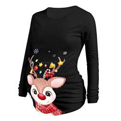 Cocila Damen Christmas Maternity Long Sleeve Drucken Cartoon Printed T-Shirt Tops Pregnancy Blouse Geraffte Umstandsshirt Umstandstop Umstandsmode Schwangerschaft Weihnachten von Cocila