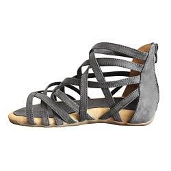 Cocila Damen Keilabsatz Plateau Sandalette Leisure Riemchen Römersandalen Bequem Reißverschluss hinten Sandalen mit Weiche Fußbett Strandsandalen Wedge Sommerschuhe von Cocila