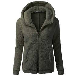 Cocila Fleecejacke Damen Fleecemantel Teddyjacke Langarm Plüschmantel Bequeme Wintermantel Übergangsjacke Einfarbige Kapuzenjacke Sweatjacke Warm Jacke von Cocila