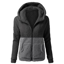 Cocila Fleecejacke Damen Fleecemantel Teddyjacke Langarm Plüschmantel Bequeme Wintermantel Übergangsjacke Einfarbige Kapuzenjacke Sweatjacke Warm Jacke von Cocila