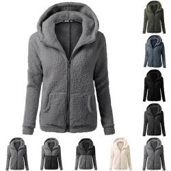 Cocila Fleecejacke Damen Fleecemantel Teddyjacke Langarm Plüschmantel Bequeme Wintermantel Übergangsjacke Einfarbige Kapuzenjacke Sweatjacke Warm Jacke von Cocila