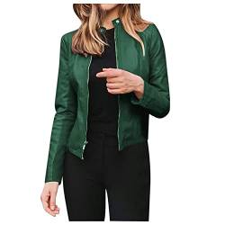 Cocila Lederjacke Damen Kunstlederjacke Herbstjacke Langarm Übergangsjacke PU Leder Jacke Moto Bikerjacke Freizeitjacke Reißverschluss Mantel Vintage Bomberjacke von Cocila