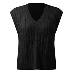 Cocila Pullunder Damen Ärmellos V Ausschnitt Strickweste Tank Top Weste Strick Casual Pullunder Sweater Weste Sweatshirt Herbst Freizeit Tops von Cocila