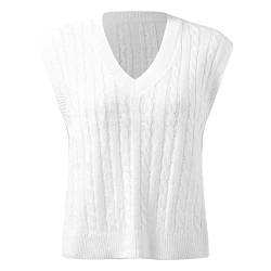 Cocila Pullunder Damen Ärmellos V Ausschnitt Strickweste Tank Top Weste Strick Casual Pullunder Sweater Weste Sweatshirt Herbst Freizeit Tops von Cocila