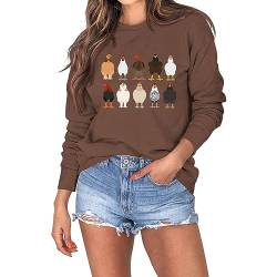 Cocila Sweatshirt Damen Herbst Winter Pullover mit Huhn Aufdruck Modisches Langarmshirt Rundhalsausschnitt Pullover Retro Longshirt von Cocila