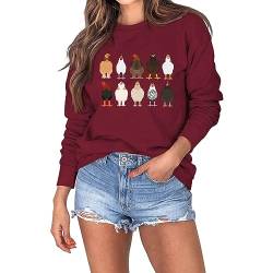 Cocila Sweatshirt Damen Herbst Winter Pullover mit Huhn Aufdruck Modisches Langarmshirt Rundhalsausschnitt Pullover Retro Longshirt von Cocila