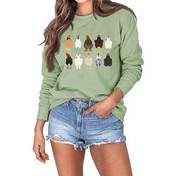 Cocila Sweatshirt Damen Herbst Winter Pullover mit Huhn Aufdruck Modisches Langarmshirt Rundhalsausschnitt Pullover Retro Longshirt von Cocila