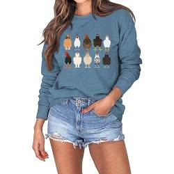 Cocila Sweatshirt Damen Herbst Winter Pullover mit Huhn Aufdruck Modisches Langarmshirt Rundhalsausschnitt Pullover Retro Longshirt von Cocila