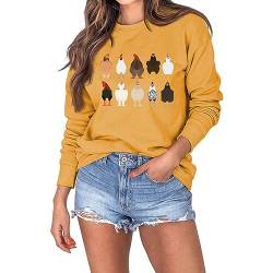 Cocila Sweatshirt Damen Herbst Winter Pullover mit Huhn Aufdruck Modisches Langarmshirt Rundhalsausschnitt Pullover Retro Longshirt von Cocila