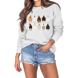 Cocila Sweatshirt Damen Herbst Winter Pullover mit Huhn Aufdruck Modisches Langarmshirt Rundhalsausschnitt Pullover Retro Longshirt von Cocila