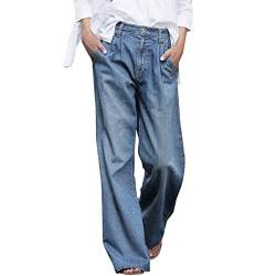 Cocila Wide Leg Jeans Damen Lässige Cargohose mit Taschen Weitem Bein Mittlere Taillen Hosen Stretch Große Größen Einfarbige Denim Pants von Cocila