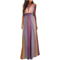 Cockjun Abendkleid Damen Kleider Elegant Kleider Damen Sexy Damen Langer Bankettausschnitt mit Farbverlauf Camis Langes Bankettkleid mit Farbverlauf V Ausschnitt Kleider Netzkleid äRmelloses Kleid von Cockjun