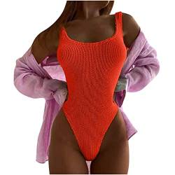 Cockjun Damen Knittertuch Welle Fluoreszierende Farbe Mode Einteiliger Badeanzug Badeanzug Damen Crinkle Tuch Welle Fluoreszierend Mode Einteiliger Badeanzug Badeanzug Rot XL von Cockjun