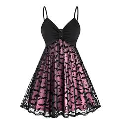 Cockjun Goth-Kleid 1950er Jahre Kleid für Frauen ic Kleid Partykleid Neckholder-Kleid Halloween-Kleid Damen Plus Size Bat Leash Dress Neck Dress Pink Damen Plue Size Dress Belt Dress Festival Dress von Cockjun