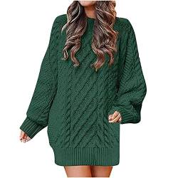 Strickkleid Damen Casual Herbst und Winter Rundhalsausschnitt Langarm Zopfmuster Dicker Pullover Kurzer Pullover Kleid Armeegrün und Damen Casaul Solid Kleider von Cockjun