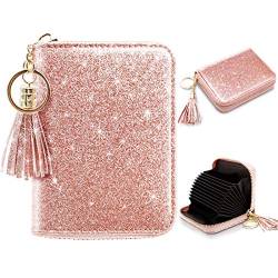 Coco Rossi Damen Kleine Kreditkartenetui RFID Glitzer Niedlich Kreditkartenetui Brieftaschen für Frauen, A Glitter Pink, Small, Minimalistisch von Coco Rossi